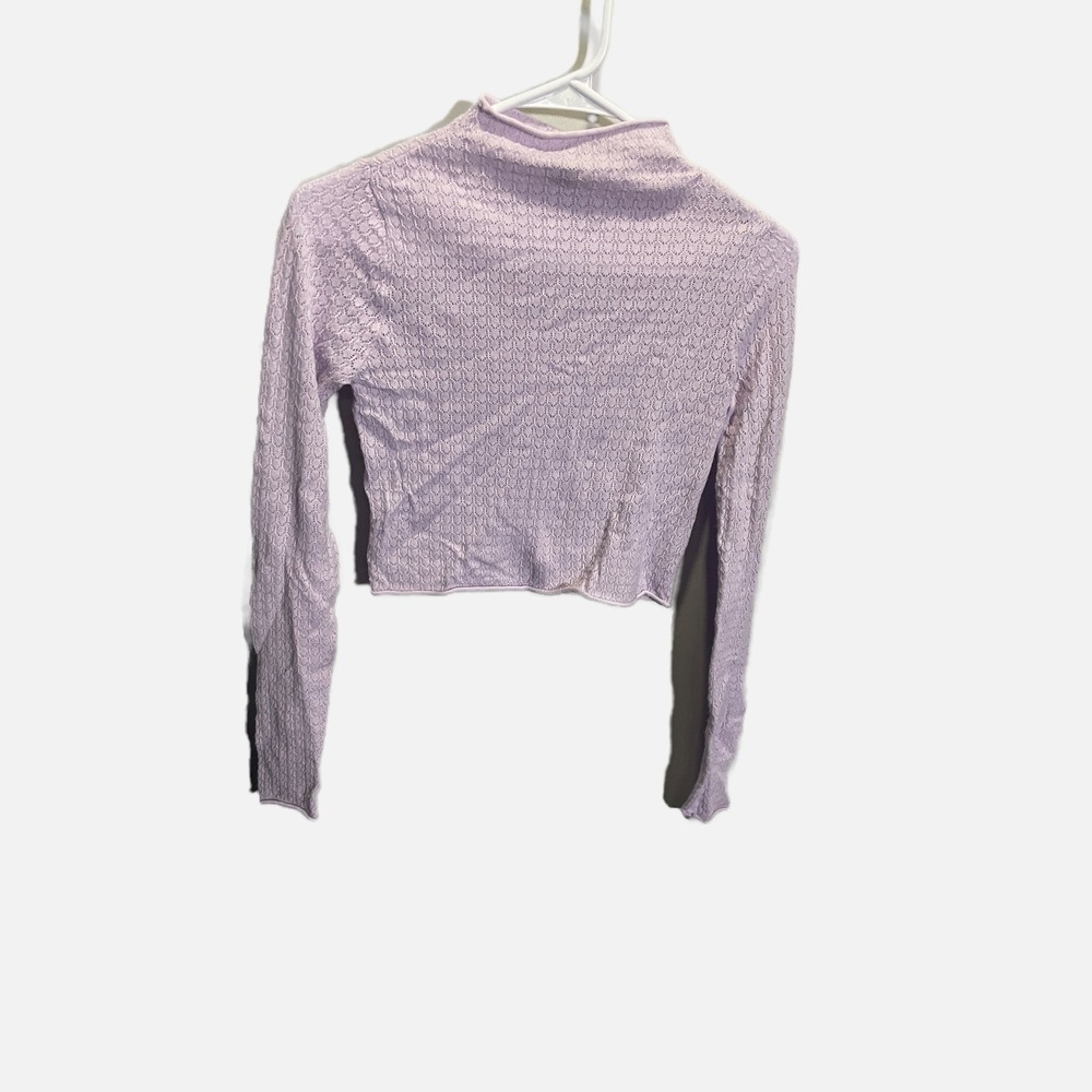 Wild Fable Lilac Purple Pointelle Mock Neck Crop Top Long Sleeve Thumbhole L - Picture 2 of 4